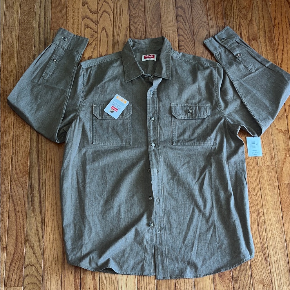 Wrangler Men's Brownish/Gray Casual Button-Down Shirt